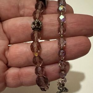 Mauve Crystal Beaded Bracelets- set of 2, 8” each (1 stretch, 1 clasp)